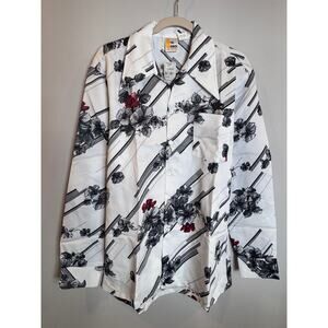 NOS VTG Paul Howard button dwn Pointed collared disco shirt 60/70s floral L Blue